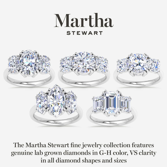 Martha Stewart 5 Carat Oval Shape Lab Grown Diamond Three Stone Engagement Ring In Sterling Silver
