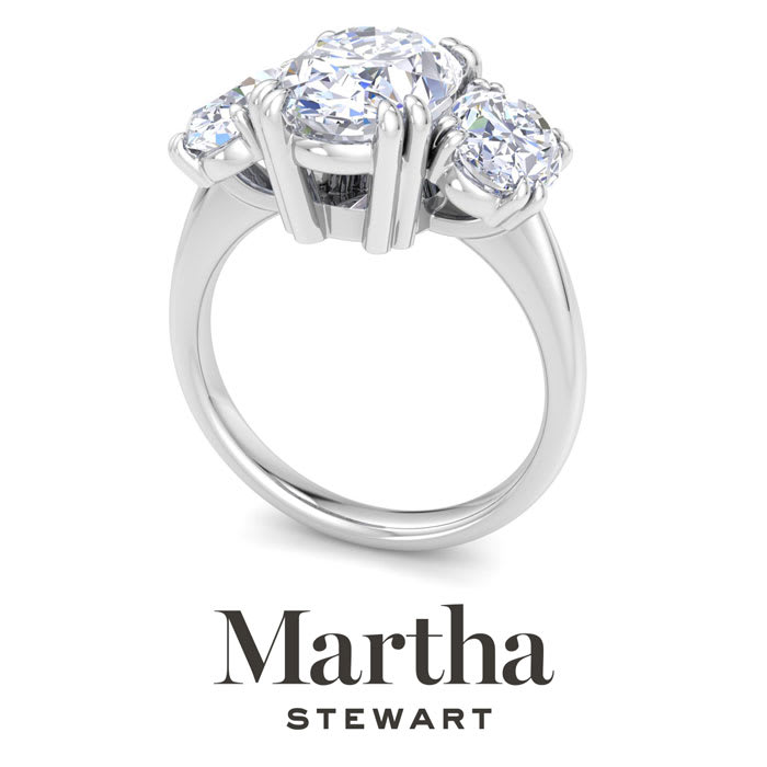 Martha Stewart 5 Carat Oval Shape Lab Grown Diamond Three Stone Engagement Ring In Sterling Silver