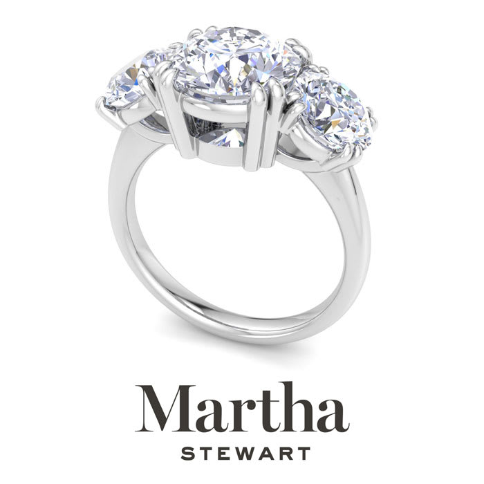 Martha Stewart 5 Carat Round Lab Grown Diamond Three Stone Engagement Ring In Sterling Silver