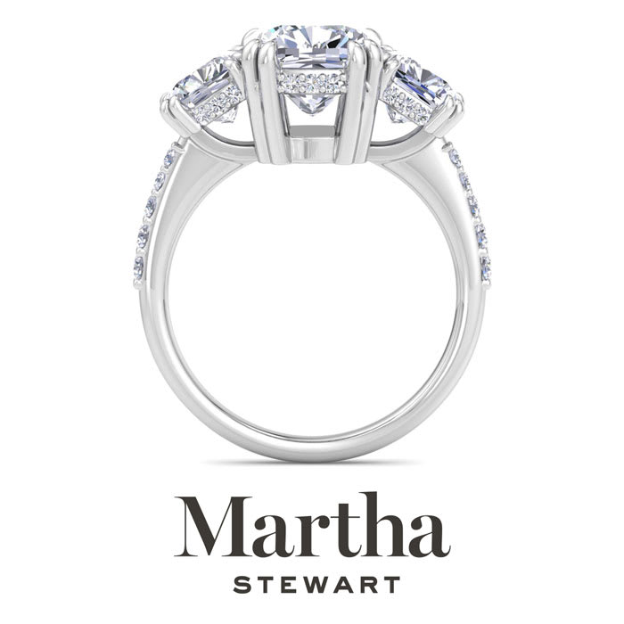 Martha Stewart 5 1/2 Carat Cushion Cut Lab Grown Diamond Three Stone Plus Engagement Ring In Sterling Silver