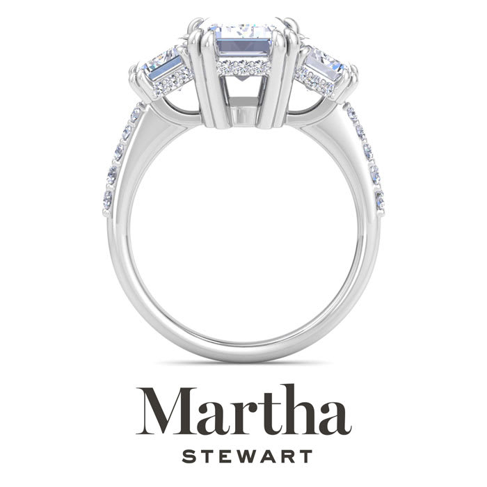 Martha Stewart 5 1/2 Carat Emerald Cut Lab Grown Diamond Three Stone Plus Engagement Ring In Sterling Silver