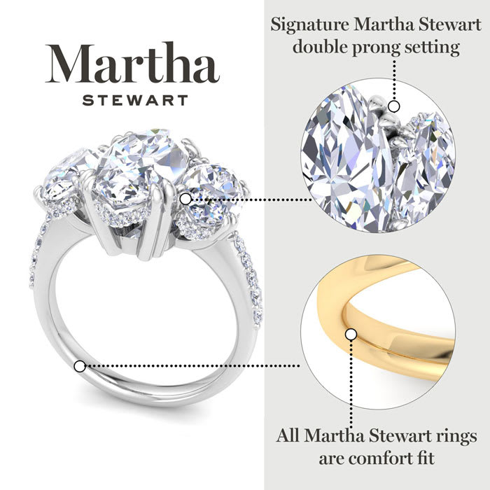 Martha Stewart 5 1/2 Carat Marquise Shape Lab Grown Diamond Three Stone Plus Engagement Ring In Sterling Silver