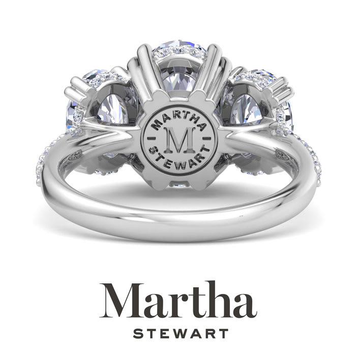 Martha Stewart 5 1/2 Carat Oval Shape Lab Grown Diamond Three Stone Plus Engagement Ring In Sterling Silver