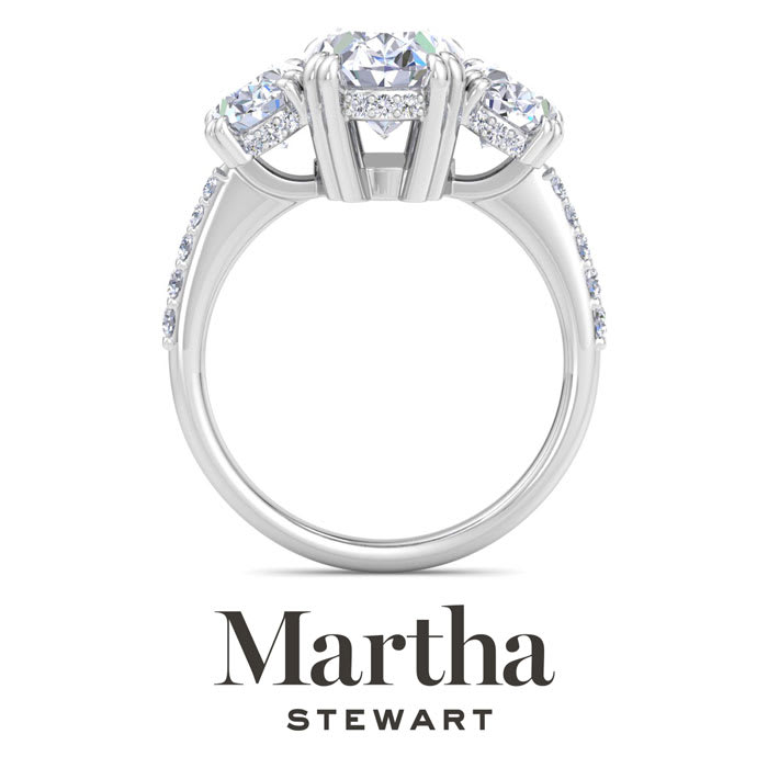 Martha Stewart 5 1/2 Carat Oval Shape Lab Grown Diamond Three Stone Plus Engagement Ring In Sterling Silver