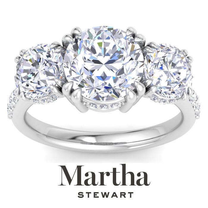 Martha Stewart 5 1/2 Carat Round Lab Grown Diamond Three Stone Plus Engagement Ring In Sterling Silver