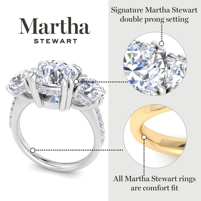 Martha Stewart 5 1/2 Carat Round Lab Grown Diamond Three Stone Plus Engagement Ring In Sterling Silver