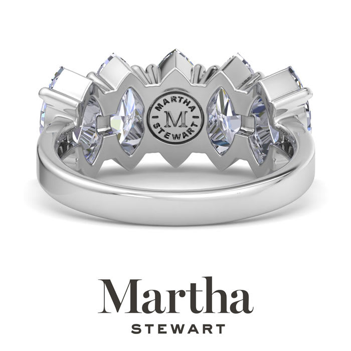 Martha Stewart 3 Carat Marquise Shape Lab Grown Diamond Five Stone Engagement Ring In Sterling Silver