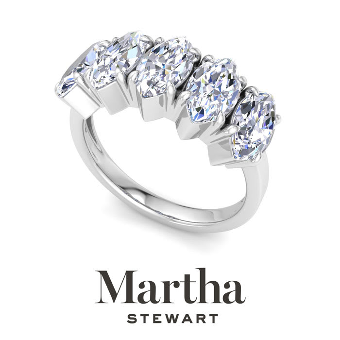 Martha Stewart 3 Carat Marquise Shape Lab Grown Diamond Five Stone Engagement Ring In Sterling Silver