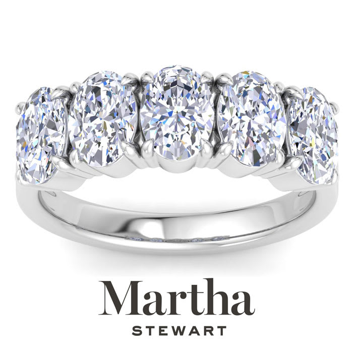 Martha Stewart 3 Carat Oval Shape Lab Grown Diamond Five Stone Engagement Ring In Sterling Silver