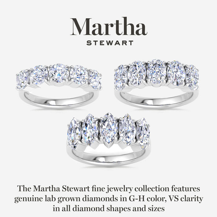 Martha Stewart 3 Carat Oval Shape Lab Grown Diamond Five Stone Engagement Ring In Sterling Silver