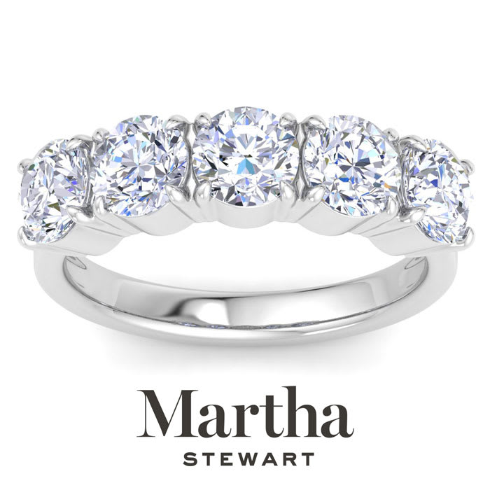 Martha Stewart 3 Carat Round Lab Grown Diamond Five Stone Engagement Ring In Sterling Silver