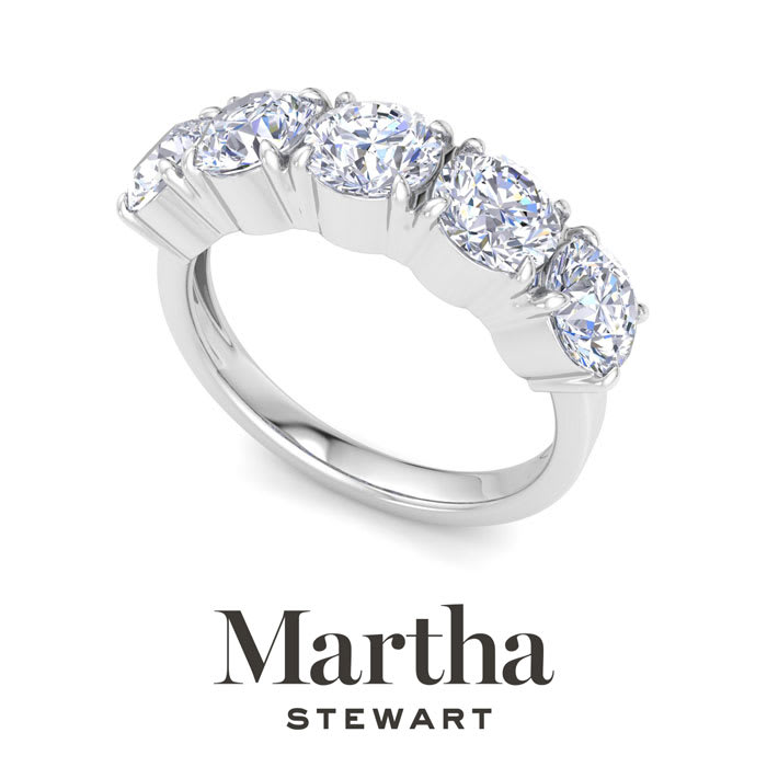 Martha Stewart 3 Carat Round Lab Grown Diamond Five Stone Engagement Ring In Sterling Silver