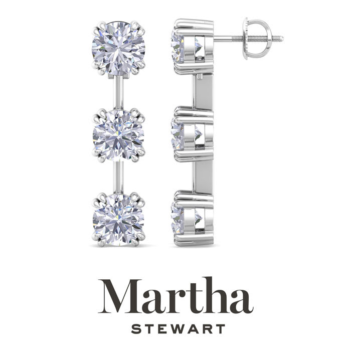 Martha Stewart 5 Carat Round Shape Lab Grown Diamond Drop Earrings In Sterling Silver