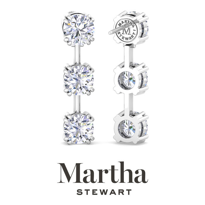 Martha Stewart 5 Carat Round Shape Lab Grown Diamond Drop Earrings In Sterling Silver