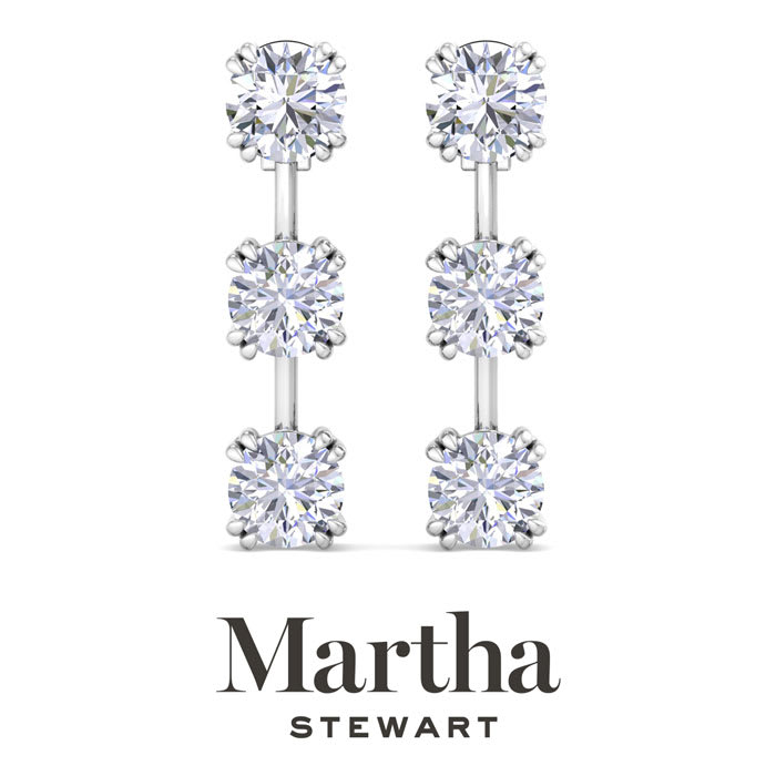 Martha Stewart 5 Carat Round Shape Lab Grown Diamond Drop Earrings In Sterling Silver