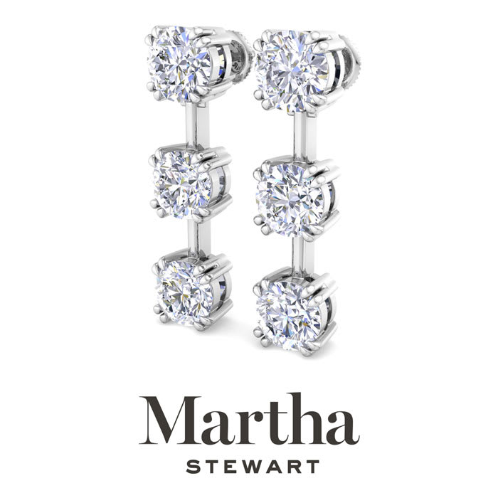 Martha Stewart 5 Carat Round Shape Lab Grown Diamond Drop Earrings In Sterling Silver