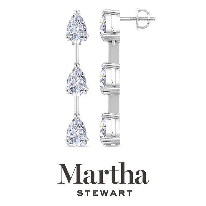 Martha Stewart 5 Carat Pear Shape Lab Grown Diamond Drop Earrings In Sterling Silver