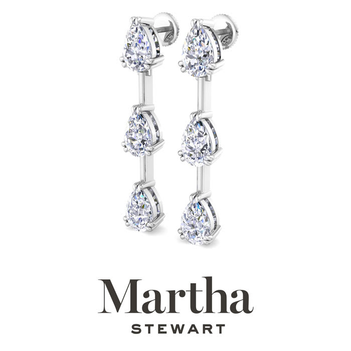 Martha Stewart 5 Carat Pear Shape Lab Grown Diamond Drop Earrings In Sterling Silver