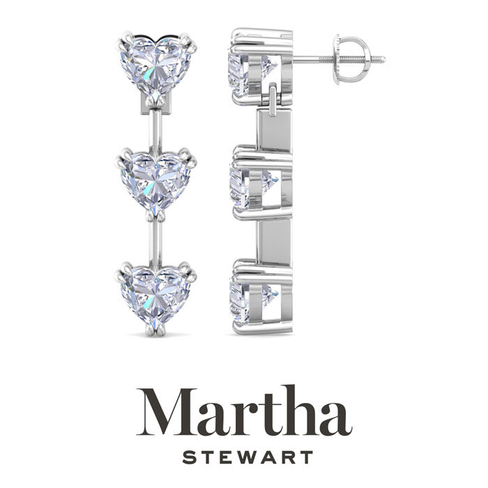 Martha Stewart 5 Carat Heart Shape Lab Grown Diamond Drop Earrings In Sterling Silver