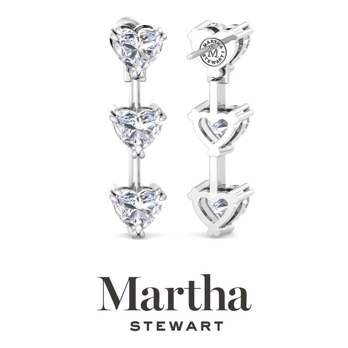 Martha Stewart 5 Carat Heart Shape Lab Grown Diamond Drop Earrings In Sterling Silver
