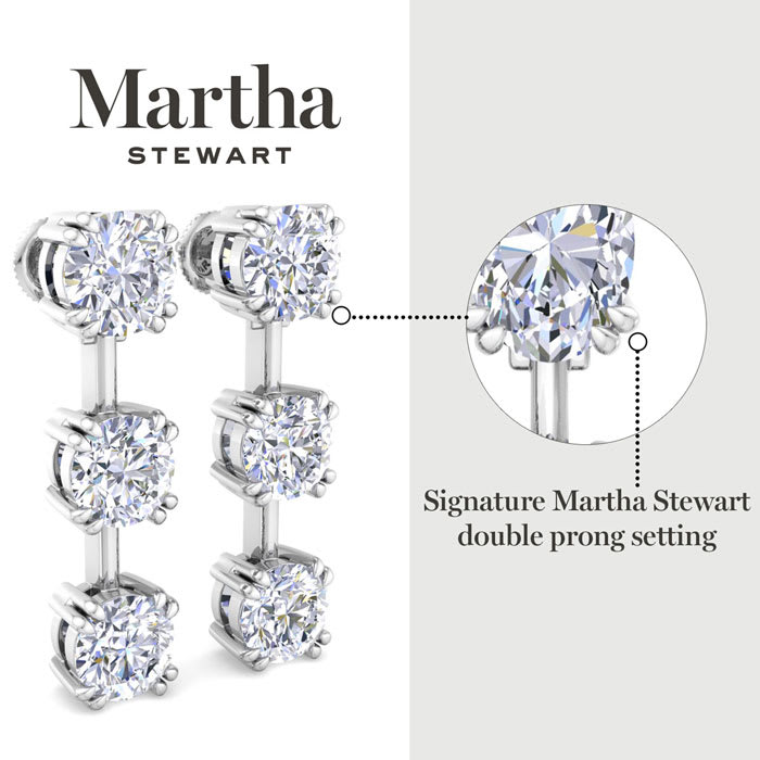 Martha Stewart 3 Carat Round Shape Lab Grown Diamond Drop Earrings In Sterling Silver