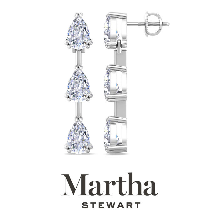 Martha Stewart 3 Carat Pear Shape Lab Grown Diamond Drop Earrings In Sterling Silver
