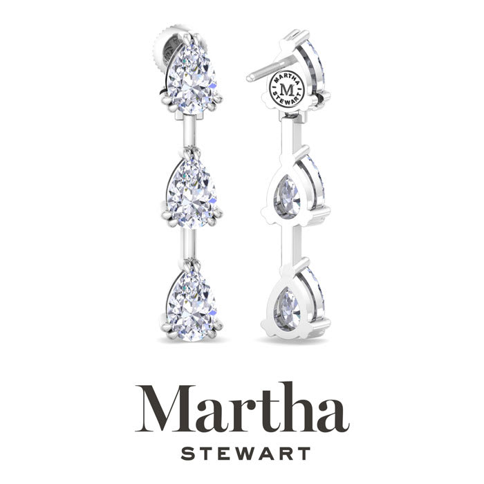 Martha Stewart 3 Carat Pear Shape Lab Grown Diamond Drop Earrings In Sterling Silver