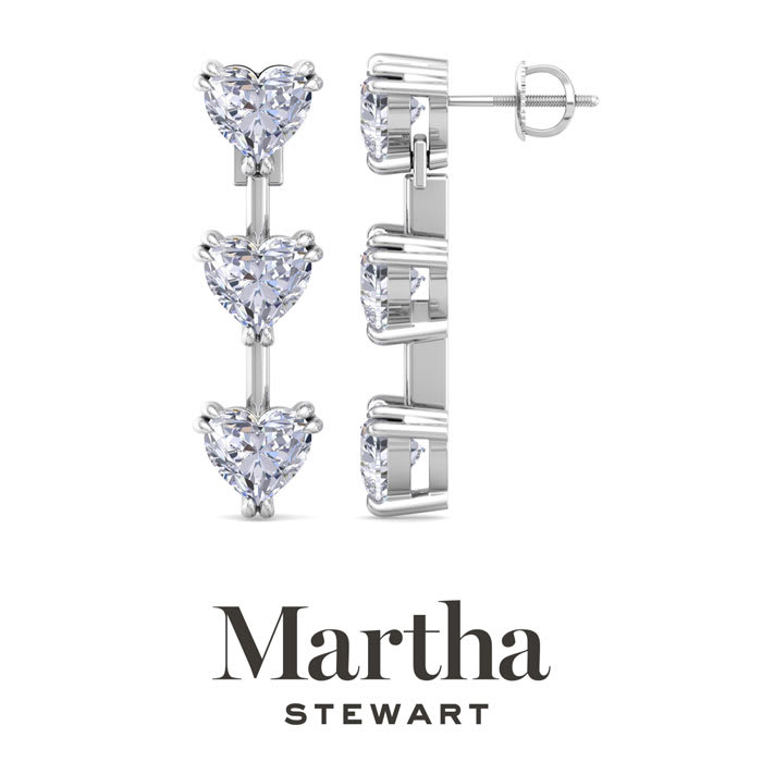 Martha Stewart 3 Carat Heart Shape Lab Grown Diamond Drop Earrings In Sterling Silver