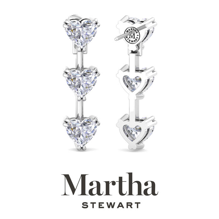 Martha Stewart 3 Carat Heart Shape Lab Grown Diamond Drop Earrings In Sterling Silver
