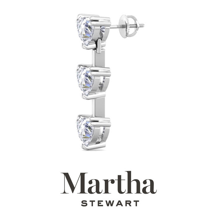 Martha Stewart 3 Carat Heart Shape Lab Grown Diamond Drop Earrings In Sterling Silver