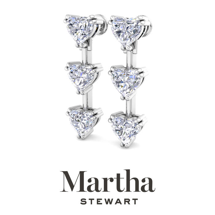 Martha Stewart 3 Carat Heart Shape Lab Grown Diamond Drop Earrings In Sterling Silver
