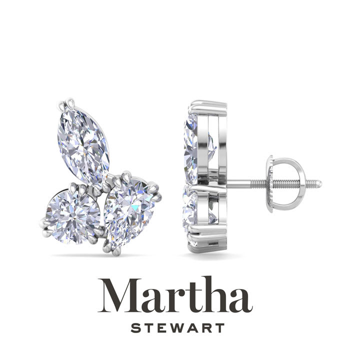 Martha Stewart 3 Carat Lab Grown Diamond Cluster Stud Earrings In Sterling Silver, Marquise-Round-Pear