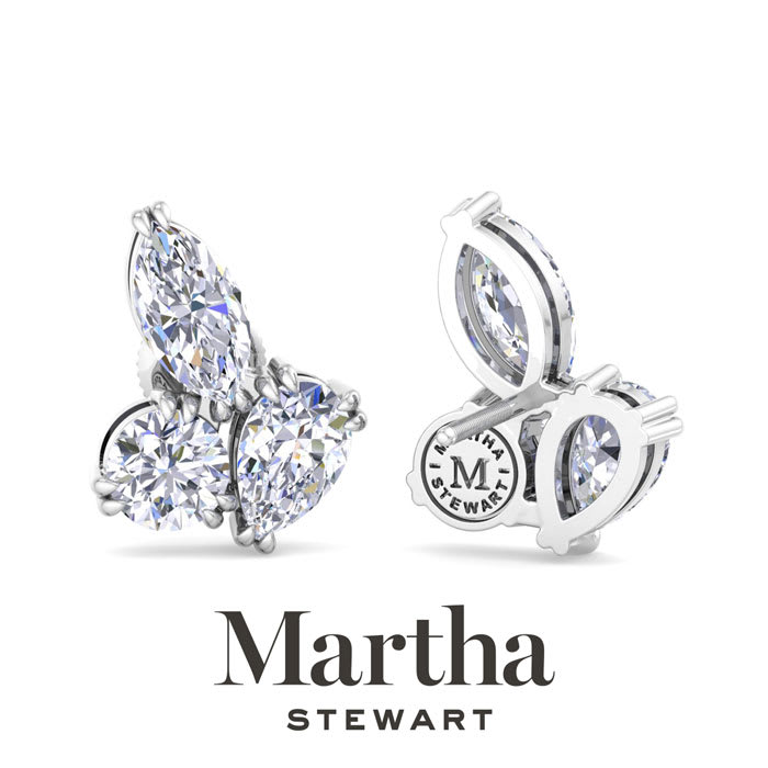 Martha Stewart 3 Carat Lab Grown Diamond Cluster Stud Earrings In Sterling Silver, Marquise-Round-Pear