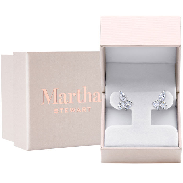 Martha Stewart 3 Carat Lab Grown Diamond Cluster Stud Earrings In Sterling Silver, Marquise-Round-Pear