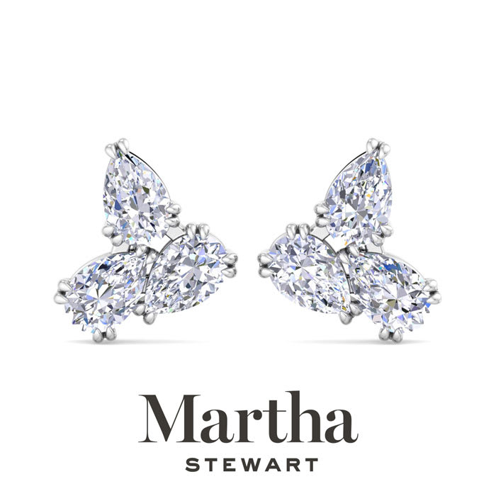 Martha Stewart 3 Carat Lab Grown Diamond Cluster Stud Earrings In Sterling Silver, Pear