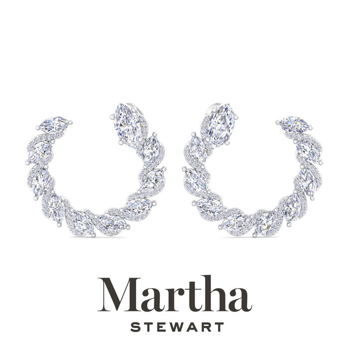Martha Stewart 6 Carat Lab Grown Diamond Hoop Earrings In Sterling Silver, Marquise