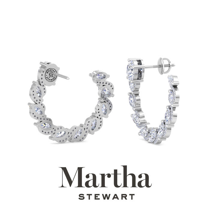 Martha Stewart 5 Carat Lab Grown Diamond Hoop Earrings In Sterling Silver, Oval
