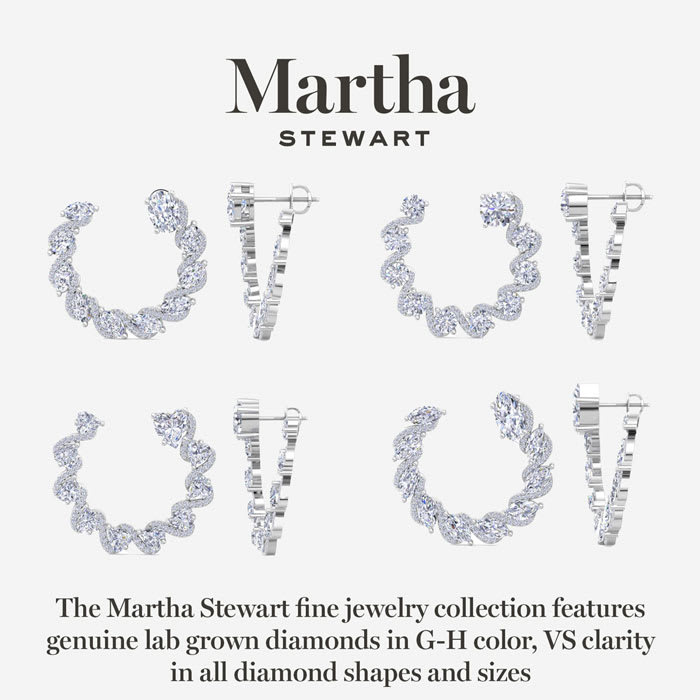 Martha Stewart 5 Carat Lab Grown Diamond Hoop Earrings In Sterling Silver, Oval