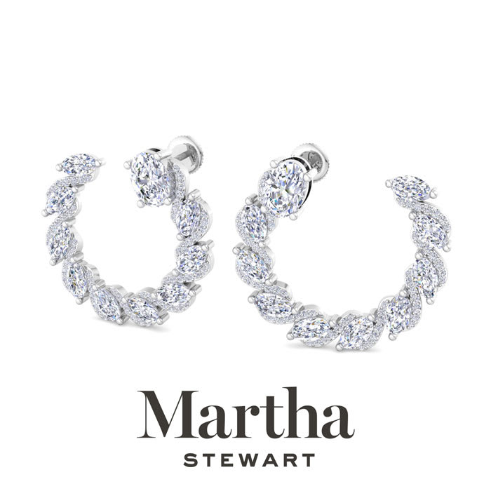 Martha Stewart 5 Carat Lab Grown Diamond Hoop Earrings In Sterling Silver, Oval