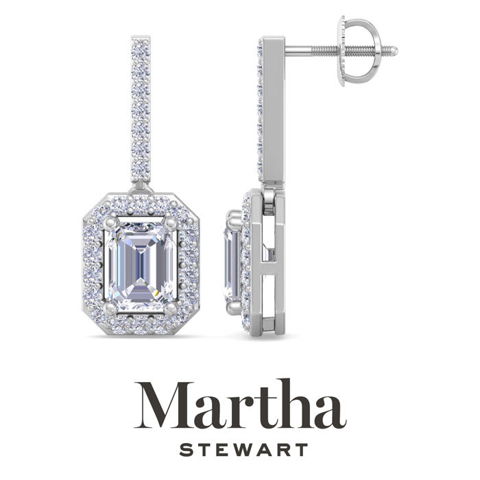 Martha Stewart 2 1/2 Carat Emerald Cut Lab Grown Diamond Drop Earrings In Sterling Silver