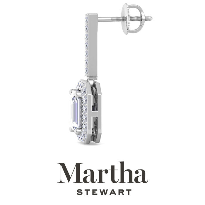 Martha Stewart 2 1/2 Carat Emerald Cut Lab Grown Diamond Drop Earrings In Sterling Silver