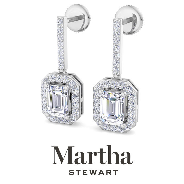 Martha Stewart 2 1/2 Carat Emerald Cut Lab Grown Diamond Drop Earrings In Sterling Silver