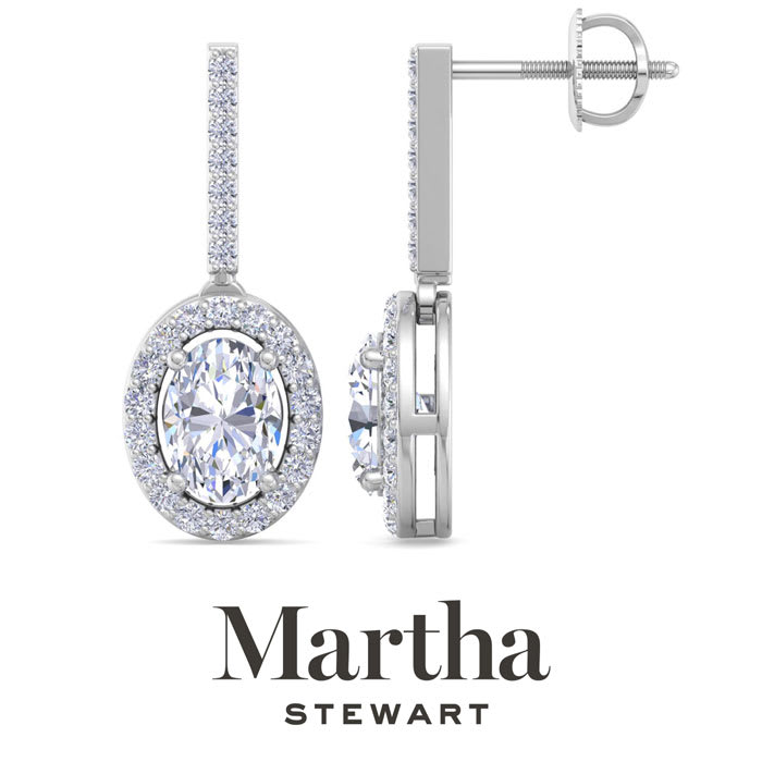 Martha Stewart 2 1/2 Carat Oval Shape Lab Grown Diamond Drop Earrings In Sterling Silver