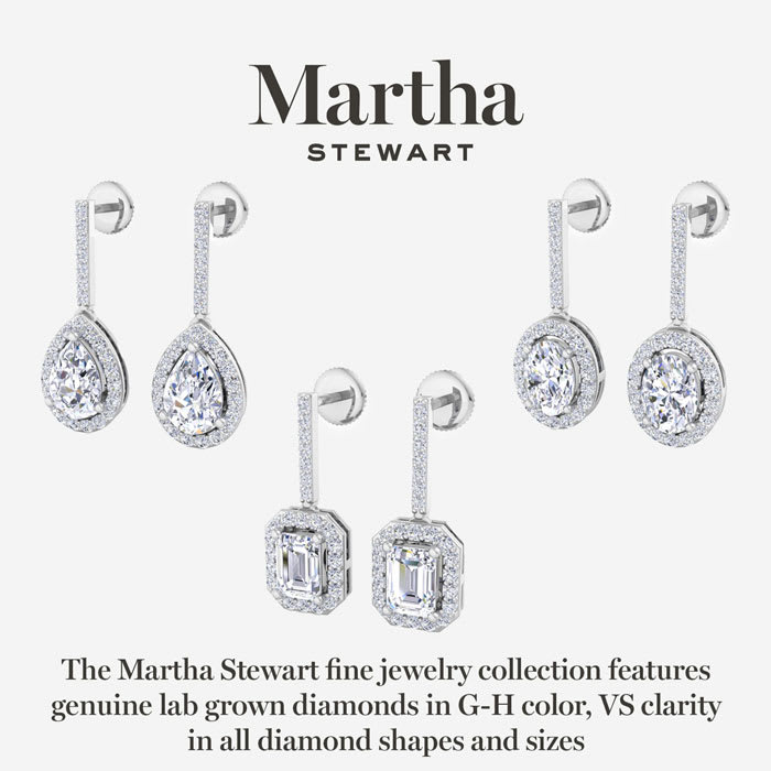 Martha Stewart 2 1/2 Carat Oval Shape Lab Grown Diamond Drop Earrings In Sterling Silver