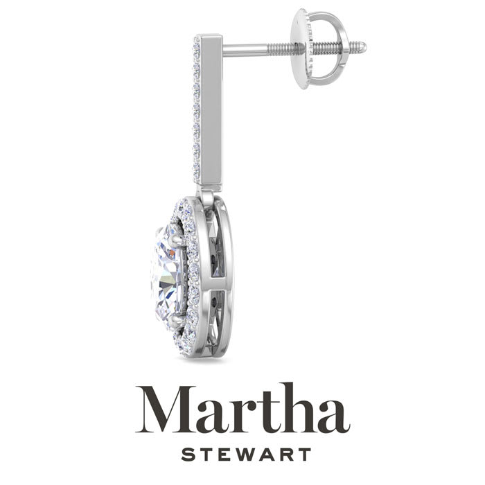 Martha Stewart 2 1/2 Carat Oval Shape Lab Grown Diamond Drop Earrings In Sterling Silver