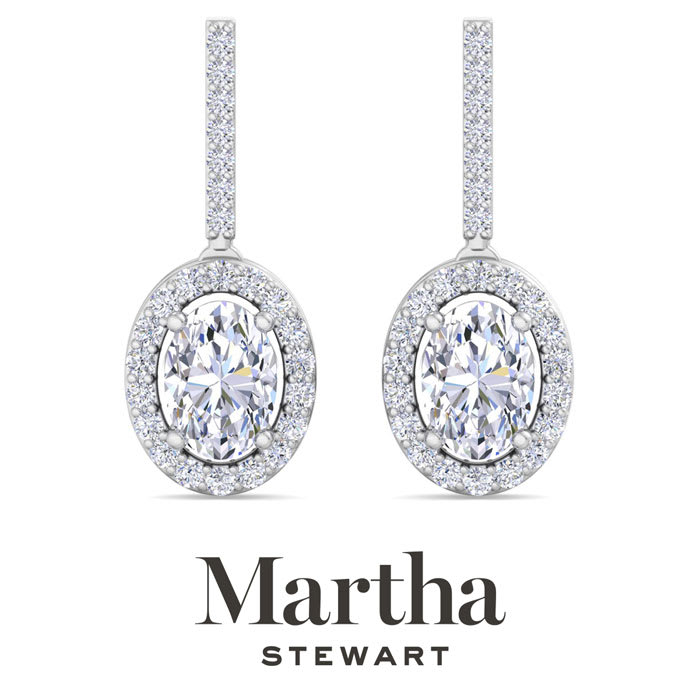 Martha Stewart 2 1/2 Carat Oval Shape Lab Grown Diamond Drop Earrings In Sterling Silver