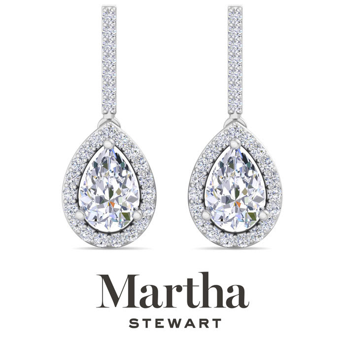 Martha Stewart 2 1/2 Carat Pear Shape Lab Grown Diamond Drop Earrings In Sterling Silver