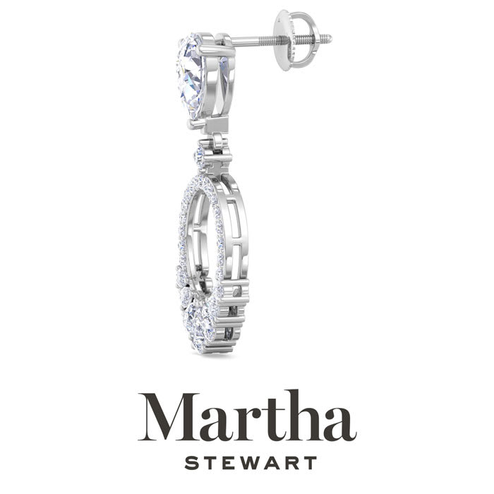 Martha Stewart 3 Carat Pear Shape Lab Grown Diamond Drop Earrings In Sterling Silver