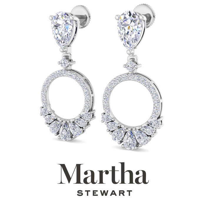 Martha Stewart 3 Carat Pear Shape Lab Grown Diamond Drop Earrings In Sterling Silver