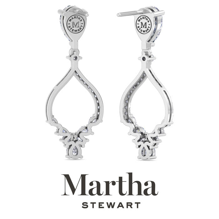 Martha Stewart 3 Carat Pear Shape Lab Grown Diamond Drop Earrings In Sterling Silver